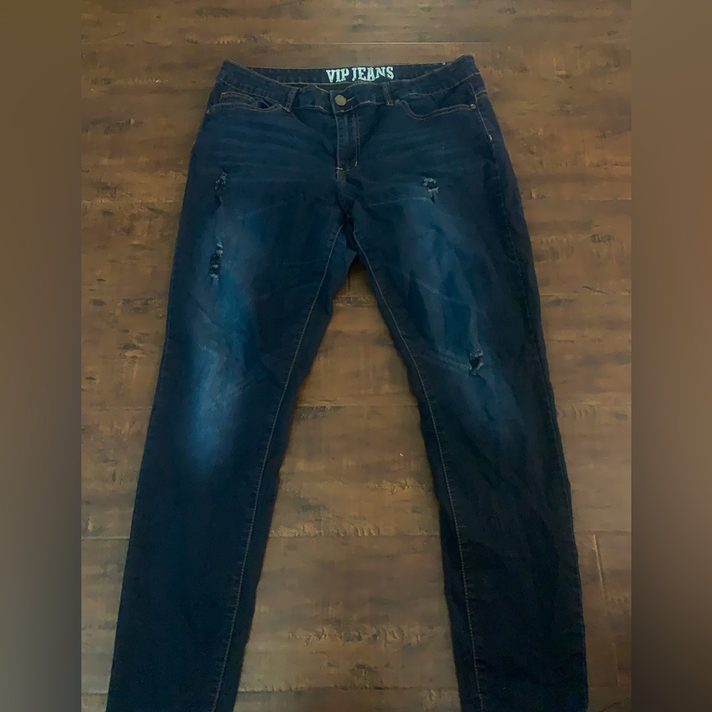 VIP JEANS stretchy dark blue ripped jeans